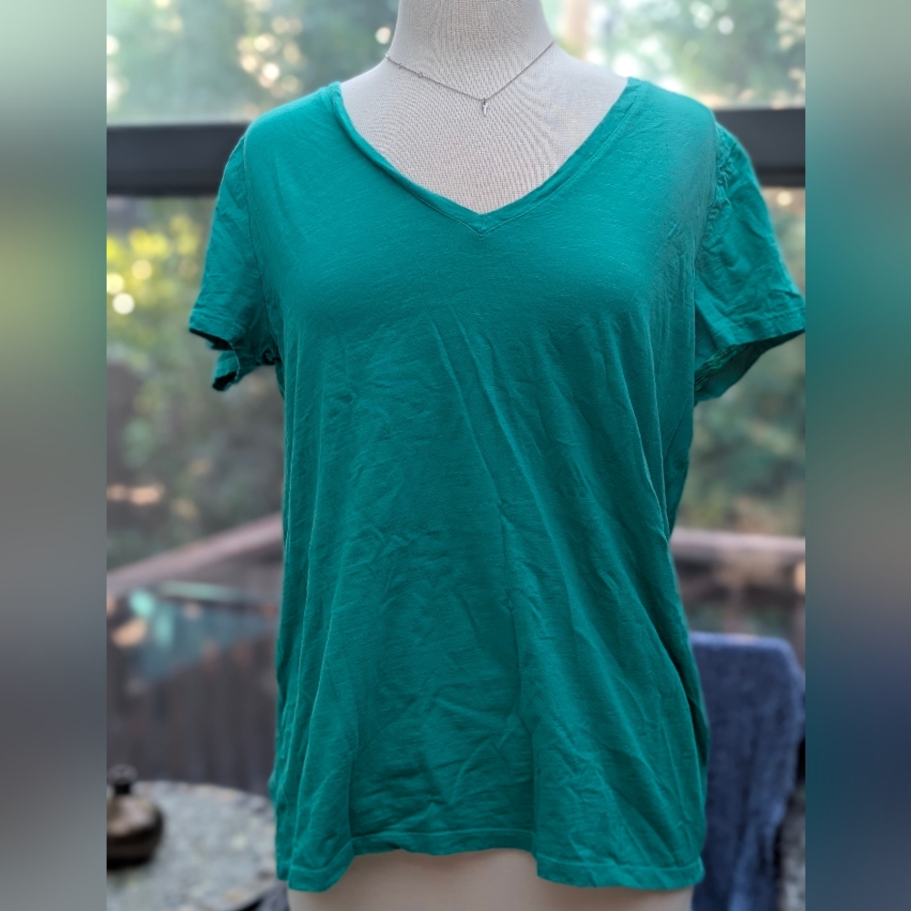 Green V-Neck Cotton Top
